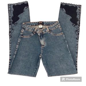 Y2K Virgin Only Jeans Medium VO Retro Boho 90’s Blue Denim Bootcut Embellished